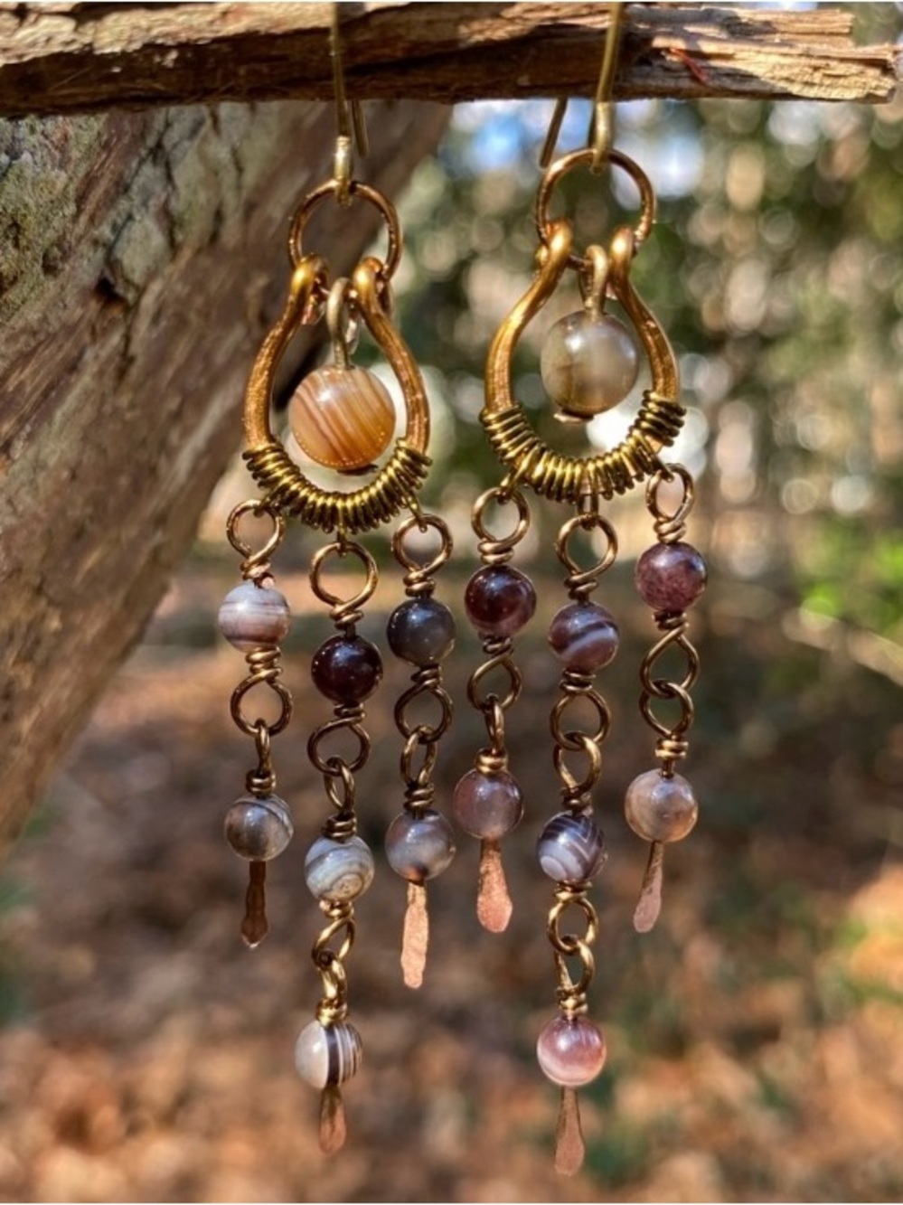 Handmade Botswana Agate Chandelier Earrings - Picture 2 of 4